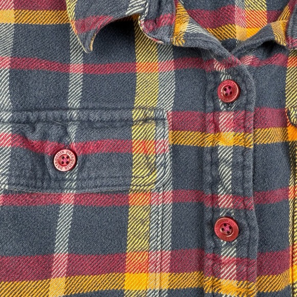 Patagonia Worn Wear S Fjord Flannel Shirt Organic Cotton Navy Gold Burgundy - Picture 5 of 13